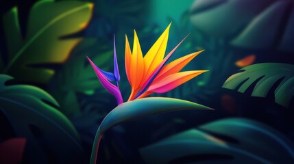 Canvas Print - Vibrant Bird of Paradise Flower in Lush Jungle Setting