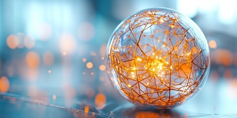 Poster - Glowing orb with intricate wire design illuminating a modern background