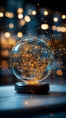 Aufkleber - Illuminated globe showcasing interconnected networks and sparkling lights in a creative setting at night