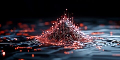 Poster - Abstract representation of digital data rising over a circuit board at night showcasing technology and innovation