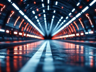 Poster - Modern underground tunnel illuminated by neon lights creating a futuristic atmosphere
