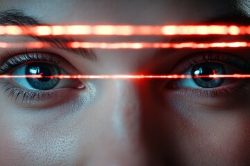 Poster - Close-up of human eyes with digital technology highlighting vision enhancement