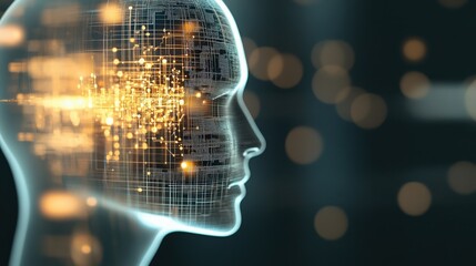 Poster - Futuristic Concept of Artificial Intelligence with Digital Grid Design Representing Human Mind and Neural Connections in a Technological Environment