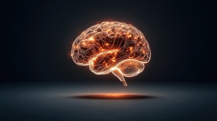 Poster - Futuristic Digital Brain Representation with Glowing Neural Connections Illustrating Concepts of Intelligence, Technology, Innovation, and Neuroplasticity in a Dark Studio Environment