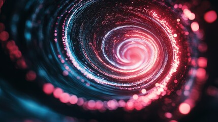 Fototapete - Abstract cosmic swirl of vibrant light particles creating a captivating vortex pattern with dynamic red and blue hues against a dark backdrop for creative projects