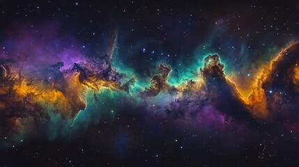 Wall Mural - swirling cosmic dance of purple and teal auroras, iridescent star clusters, and luminous dust clouds