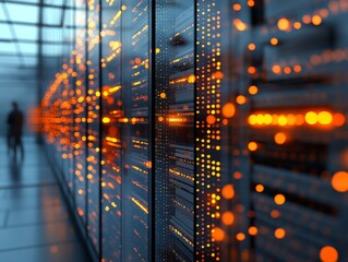 Poster - Data center illuminated by glowing connections, showcasing advanced technology in a modern computing environment
