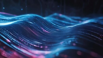 Poster - Futuristic neon waves motion with ambient blue and pink light trails