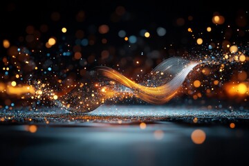 Poster - Vibrant abstract wave of light and color creates magical atmosphere with shimmering particles in a dark setting