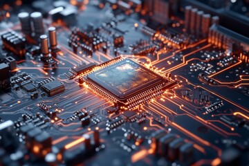 Poster - Close-up view of a computer circuit board highlighting a central processing unit