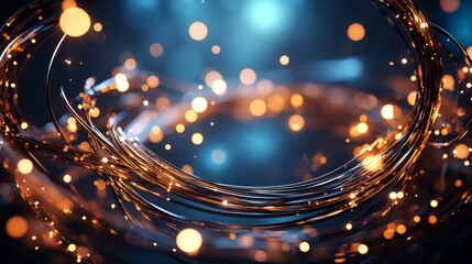 Poster - Beautiful swirling golden lights create a mesmerizing abstract effect in a dark background filled with blue hues