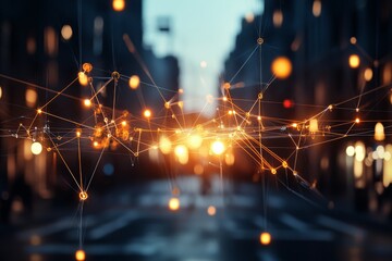 Poster - City street illuminated by glowing connections during twilight hour