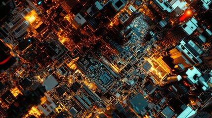 Poster - Abstract Circuit Board: A Glowing Metropolis of Technology