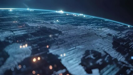 Poster - Digital world animation showcasing illuminated earth from space with data network connections