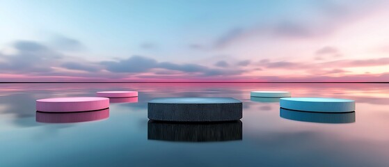 Wall Mural - colorful ice formations in a tranquil lake reflect a pastel sky at sunset, creating a serene and pic