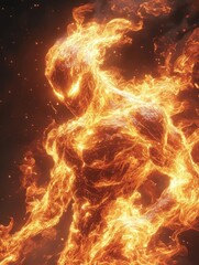 Poster - Fiery Humanoid Figure in Embers and Flames