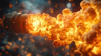 Poster - fiery plume from metallic nozzle: intense energy and combustion