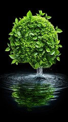 Wall Mural - a vibrant tree made of lush green leaves rises from water, symbolizing nature, growth, and sustainab