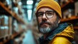 © furyon - industrial workspace portrait of confident warehouse manager utilizing modern technology warm ambient lighting authentic environment with organized shelving systems