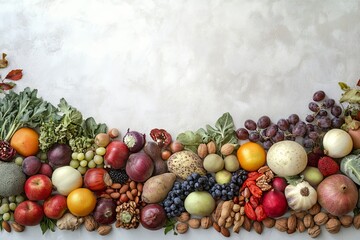 Wall Mural - Colorful autumn harvest bounty of fruits, vegetables, and nuts.