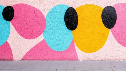 Poster - Colorful Abstract Wall Mural with Pink, Blue, Yellow and Black Organic Shapes