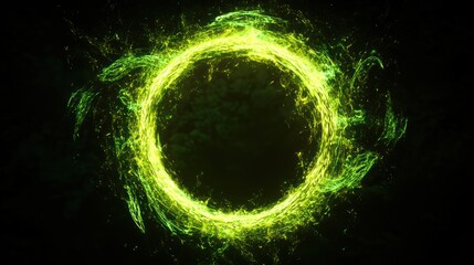 Poster - Glowing Green Portal Abstract Energy Ring on a Dark Background with a swirling effect