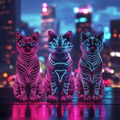 Wall Mural - Neon cats cityscape night digital art wallpaper