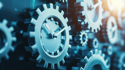 Poster - close up of metallic gears in mechanical system, showcasing intricate details and precision engineer
