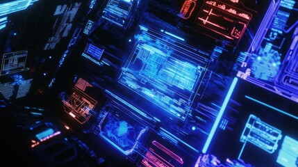 Poster - Cyberpunk Digital Abstract Neon Glowing Interface Technology