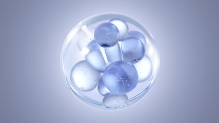 Poster - Essence with several atoms floating in the drop. Hyaluronic Serum Drop with Cosmetic. Collagen serum for skin
