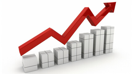 Poster - 3D graph showing upward trend with red arrows and white bars, symbolizing growth and success in business