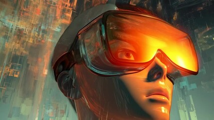 Poster - Futuristic vr headset transforms into augmented reality with dynamic light effects