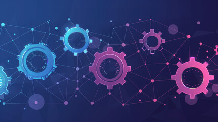 Poster - abstract digital gears and connections in blue and pink tones, representing technology and innovatio