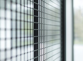 Poster - Close-up View of Modern Metal Grating with Square Patterns by a Window in Soft Natural Light