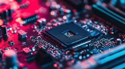 Poster - Close-up of a Computer Motherboard with CPU