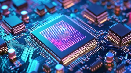 Poster - Close-up of a Circuit Board with a Central Processing Unit (CPU)