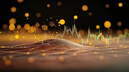 Poster - Digital Financial Data Visualization with Abstract Currency and Trend Graph Elements in Dark Background
