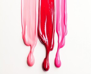 Poster - Three shades of pink and red paint drips on white.