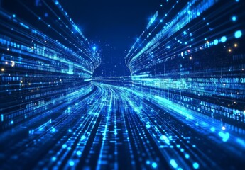 Fototapete - Abstract Representation of Digital Data Flow in a Futuristic Cyber Environment with Blue Light