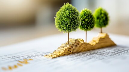 Poster - Growing Financial Success with Miniature Trees on a Graph Representing Economic Growth and Prosperity