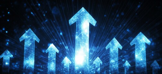 Fototapete - Abstract Blue Background with Glowing Arrows and Dynamic Light Effects for Business Themes