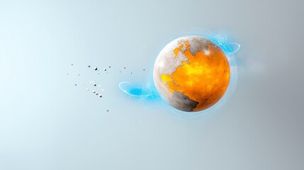 Poster - abstract representation of a vibrant planet with orange land, silver oceans, and cosmic elements in 