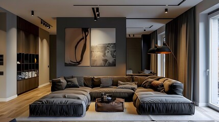 Wall Mural - Minimalist living room with a cozy sofa and stylish decor