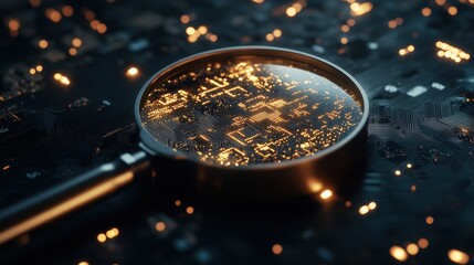 Poster - A magnifying glass positioned over a PCB to highlight intricate soldering.