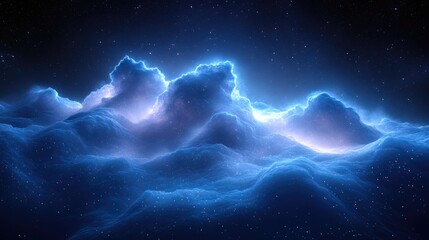 Wall Mural - Celestial Landscape Glowing Blue Nebulae Mountains Stars