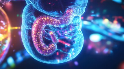 Poster - Microscopic Visualization of Human Intestine with Vibrant Colors