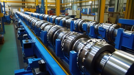 Poster - Large industrial grinders polishing steel components in a factory.