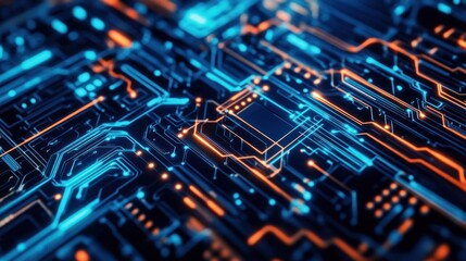 Poster - Abstract Circuit Board: Glowing Network of Technology