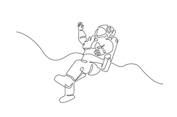 Astronaut in continuous one line drawing. Single line art illustration of astronaut in outer space. Editable vector.
