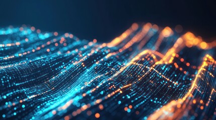 Poster - Abstract Digital Wave:  Glowing Orange and Blue Data Stream
